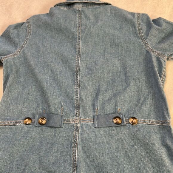 Denim Short Sleeve Button-Up Jumpsuit Stretch Jogger Style - Picture 10 of 11